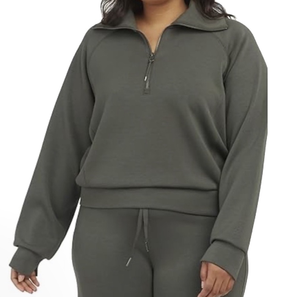 Spanx Air Essential 1/4 Zip Sweatshirt Sz 2X Dark Palm Green Athleisure Loungewe